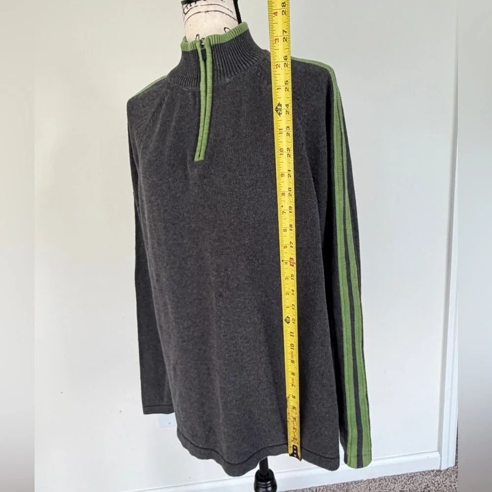 Eddie Bauer Sweater Pullover 1/4 Zip Charcoal/Lime Green Sz L 100%Cotton Grandpa